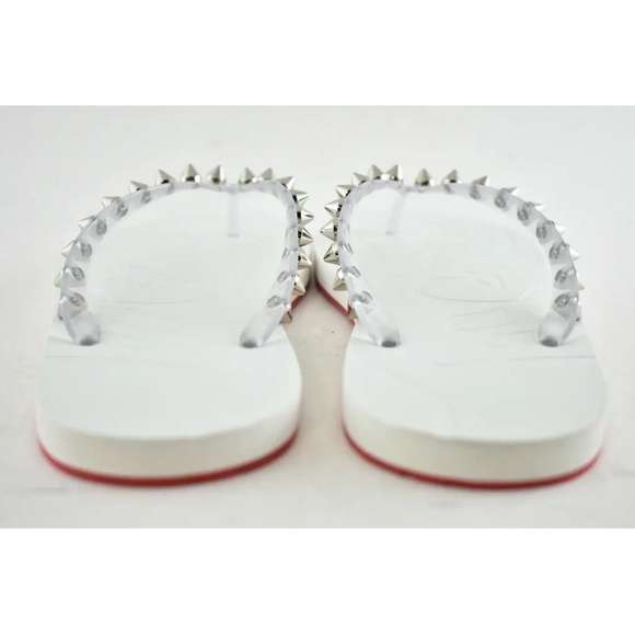 Christian Louboutin Loubi Flip Spikes Donna Flat White Thong Flip Flop Sandal 39 - Picture 11 of 12
